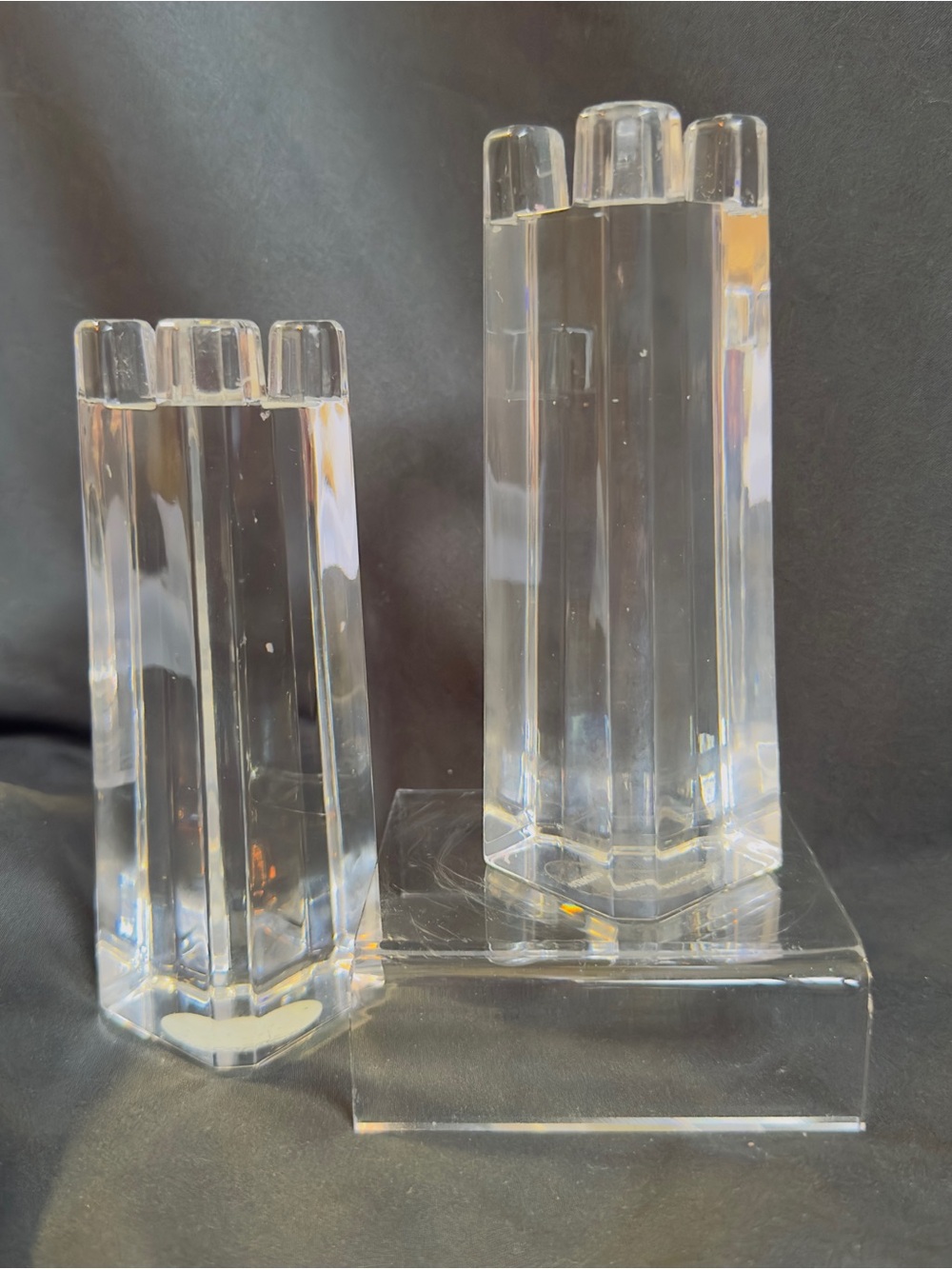Lenox Glass Crystal Holders Set of 2 Clear Column Candle Stick Octagon 5.5"
